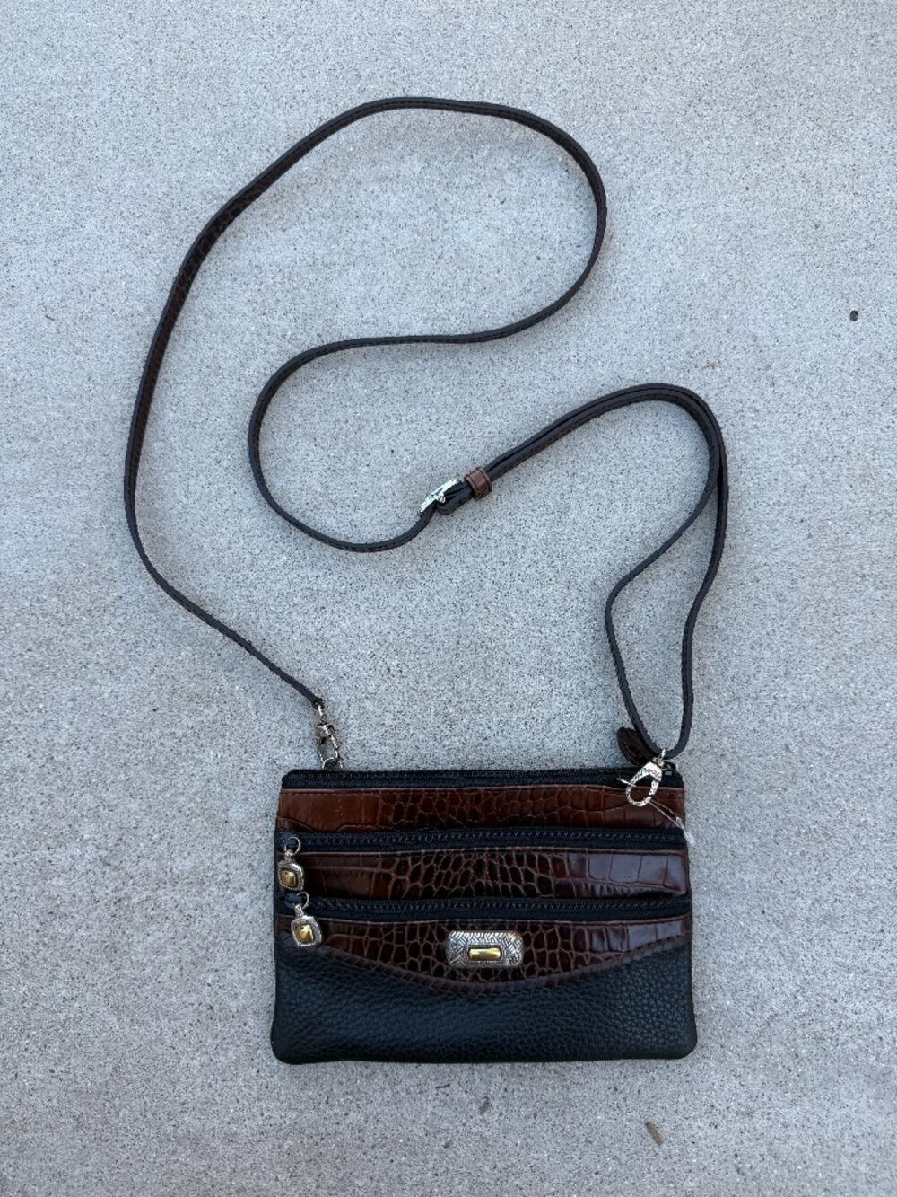 Brighton Brown & Black Croc Embossed Mini Crossbody Purse with Adjustable Strap